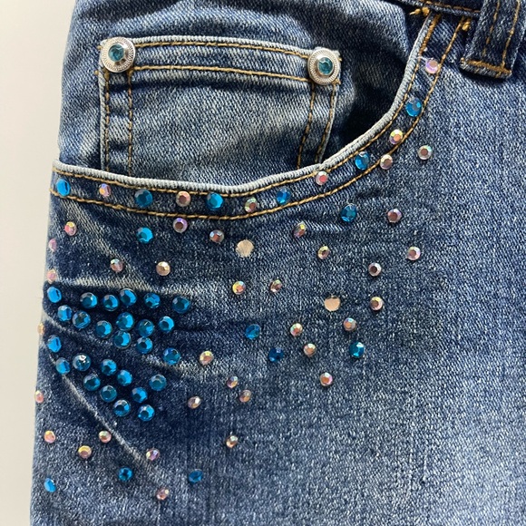 Y2K Vintage V Cristina Blue Embellished Rhinestone Flare Jeans - Picture 4 of 7